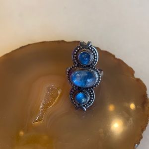 Blue moonstone ring, sterling, silver, 9.25